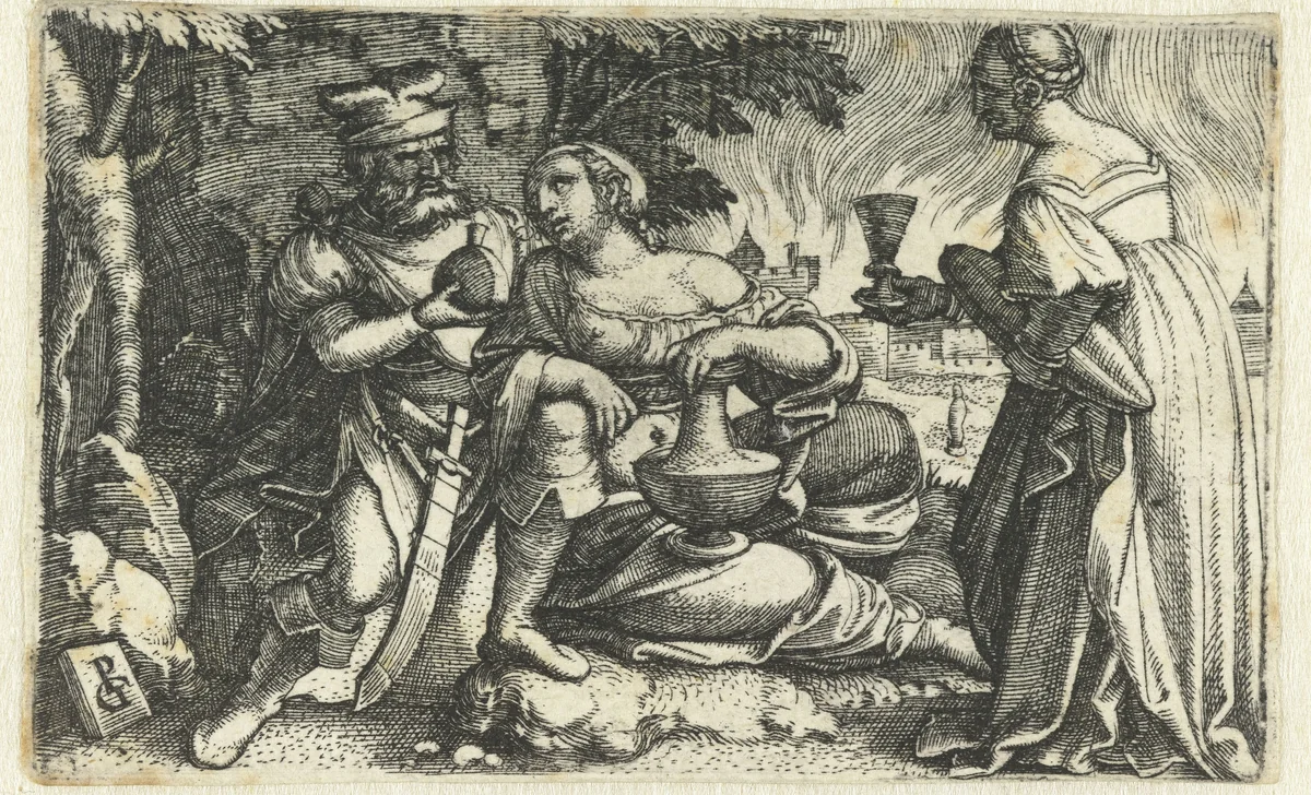 Lot dronken gevoerd door zijn dochters by Unknown, print, 1529-1533