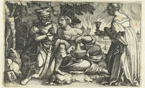 Lot dronken gevoerd door zijn dochters by Unknown, print, 1529-1533