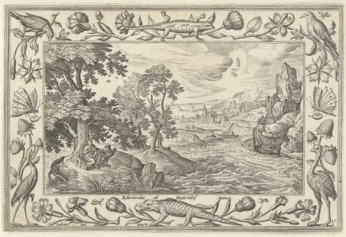 Apostel Johannes op Patmos by Unknown, print, 1582-1586