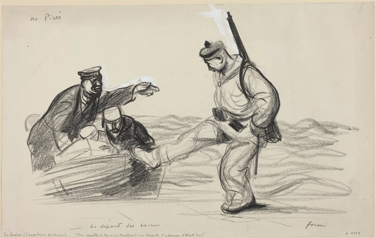 Au Pireê. -Le depart des boches. by Jean-Louis Forain, drawing, 1914-1919