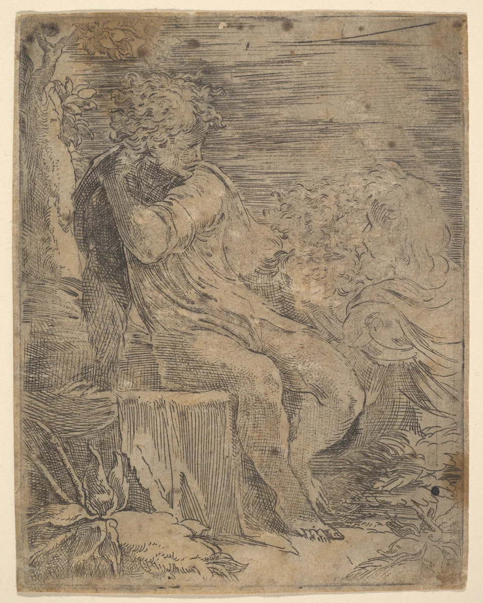 Youth with two old Men by anonymous, print, 1500-1599