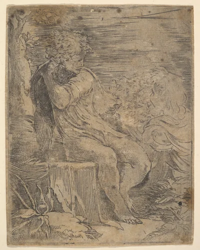 Youth with two old Men by anonymous, print, 1500-1599