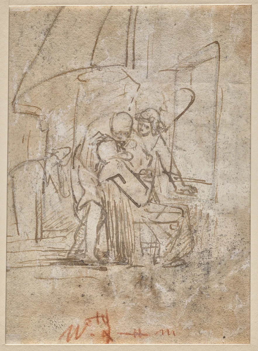 The Healing of Tobit (verso) by Ferdinand Bol, drawing, 1625-1645
