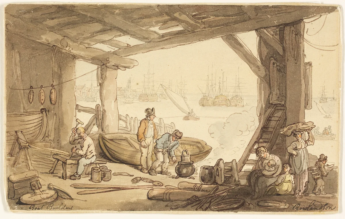 Boat Builders by Thomas Rowlandson, painting, 1776-1827