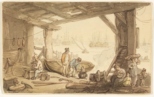 Boat Builders by Thomas Rowlandson, painting, 1776-1827