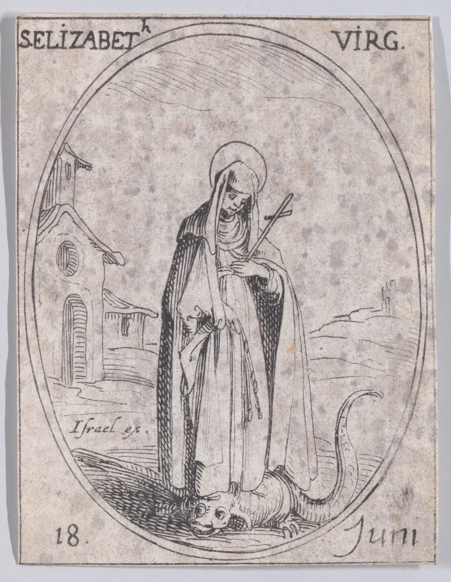 Ste. Elizabeth, vierge (St. Elizabeth, Virgin), June 18th, from "Les Images De Tous Les Saincts et Saintes de L'Année" (Images of All of the Saints and Religious Events of the Year) by Jacques Callot, print, 1636