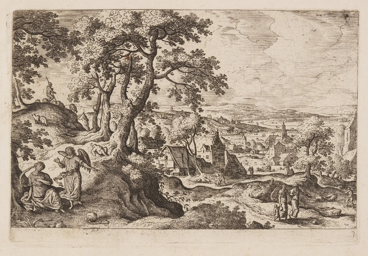 Plate 3, from Landscapes with Scenes from the Old and New Testament and Ovid’s Metamorphoses by Hans Bol, print, 1574