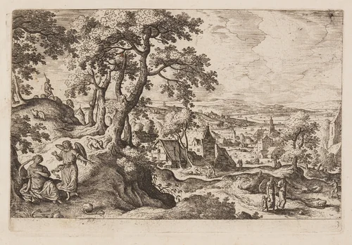 Plate 3, from Landscapes with Scenes from the Old and New Testament and Ovid’s Metamorphoses by Hans Bol, print, 1574