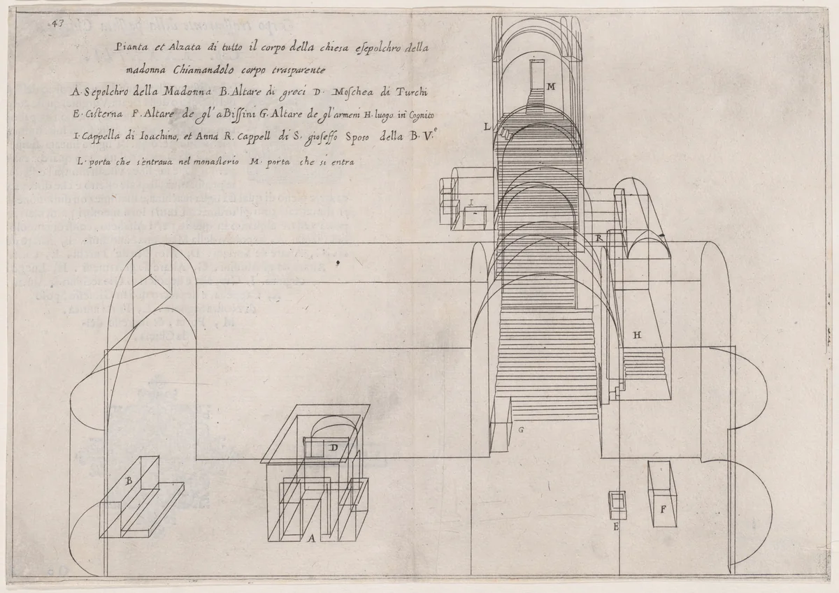 Plate 35, from "Trattato delle Piante & Immagini de Sacri Edifizi di Terra Santa" (Treatise of the Plans & Images of the Sacred Buildings of the Holy Land) by Jacques Callot, print, 1620