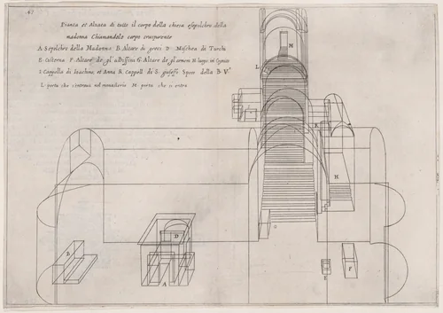 Plate 35, from "Trattato delle Piante & Immagini de Sacri Edifizi di Terra Santa" (Treatise of the Plans & Images of the Sacred Buildings of the Holy Land) by Jacques Callot, print, 1620