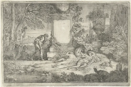 Slapende herderinnen by Adriaen van der Kabel, print, 1648-1705