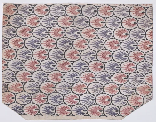 Sheet with overall pattern of pointed shapes within ovals by anonymous, print, 1800-1900