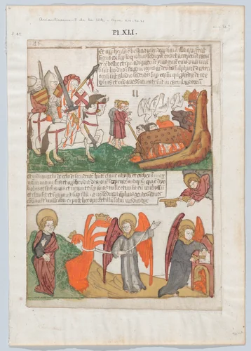 The Annihilation of the Beast; The Capture and Incarceration of the Beast from an Apocalypse blockbook, 2nd edition by anonymous, print, 1440-1450