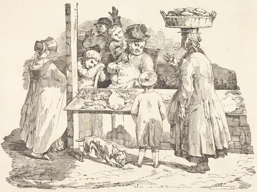 The Dozing Fishmonger (Le marchand de poissons endormie) by Théodore Gericault; Nicolas-Toussaint Charlet, print, 1820