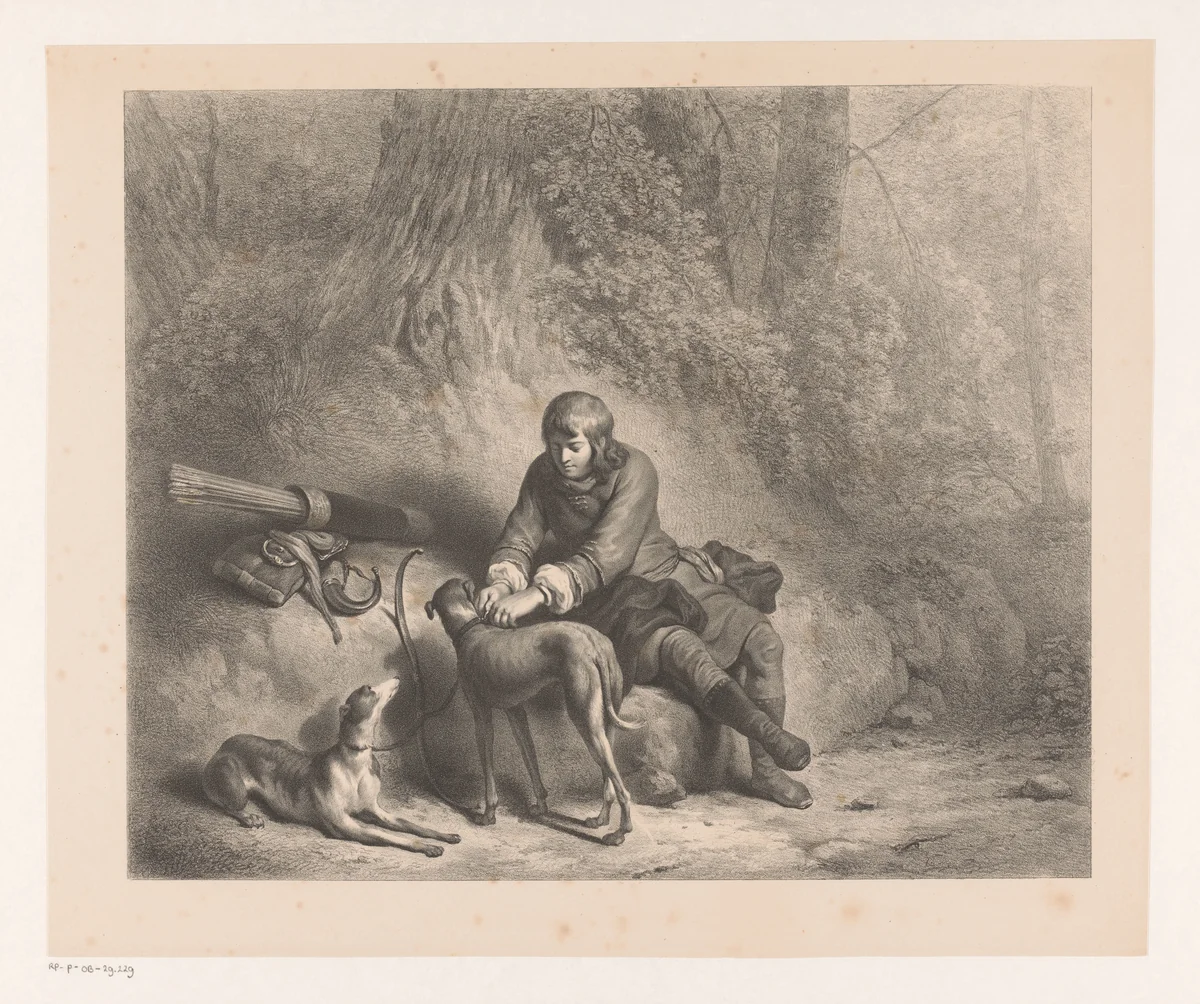 Jager maakt zich klaar voor de jacht by Roelof van der Meulen, print, 1820-1833