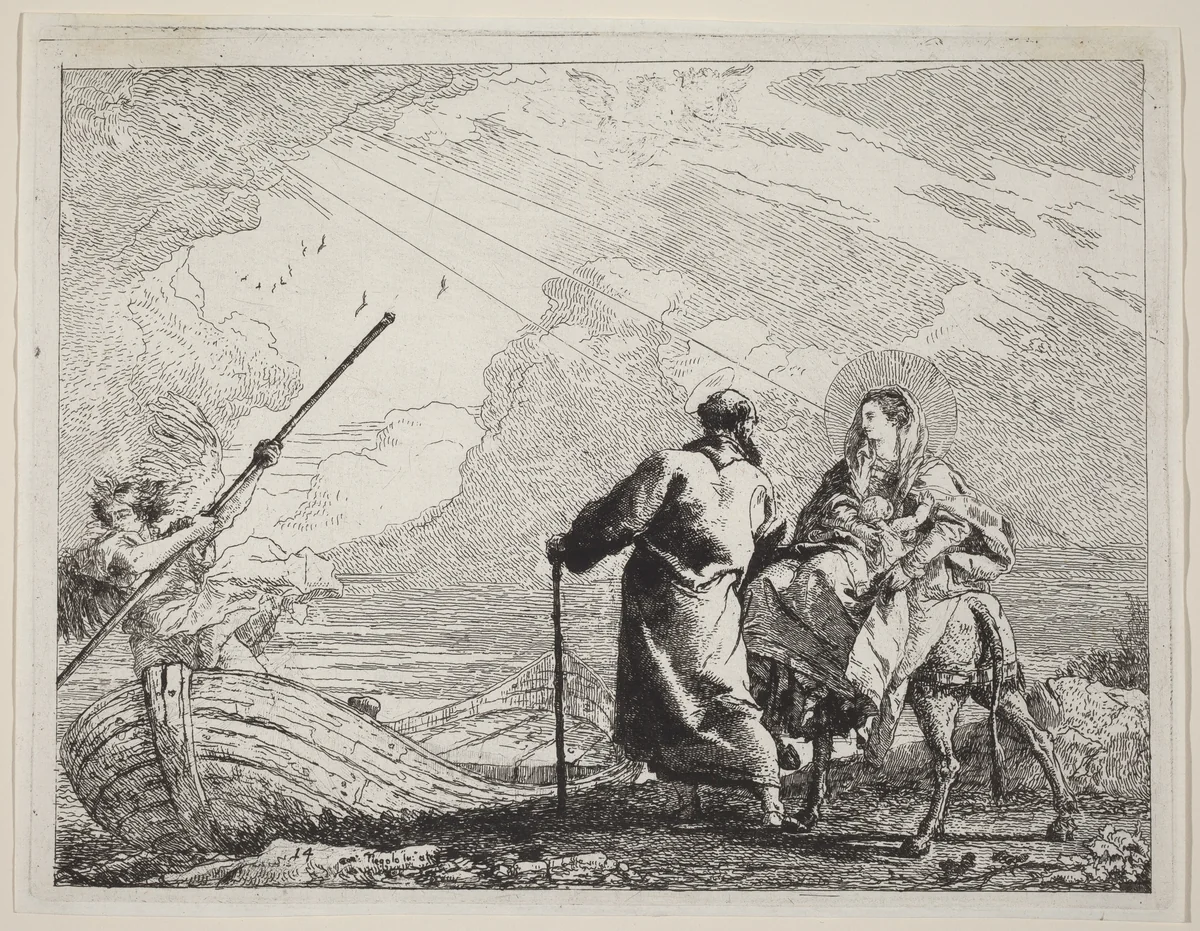 The Holy Family at the Bank of the River by Giovanni Domenico Tiepolo, print, 1753
