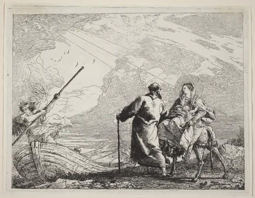 The Holy Family at the Bank of the River by Giovanni Domenico Tiepolo, print, 1753