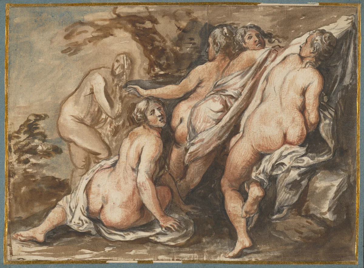 Nymphs Suprised by Jacob Jordaens, drawing, 1637-1643