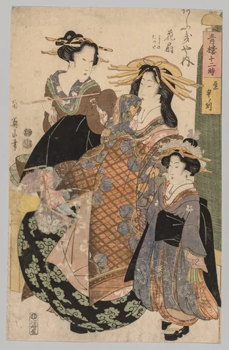 Two Women and a Girl by Kikukawa Eizan, print, 1800-1829