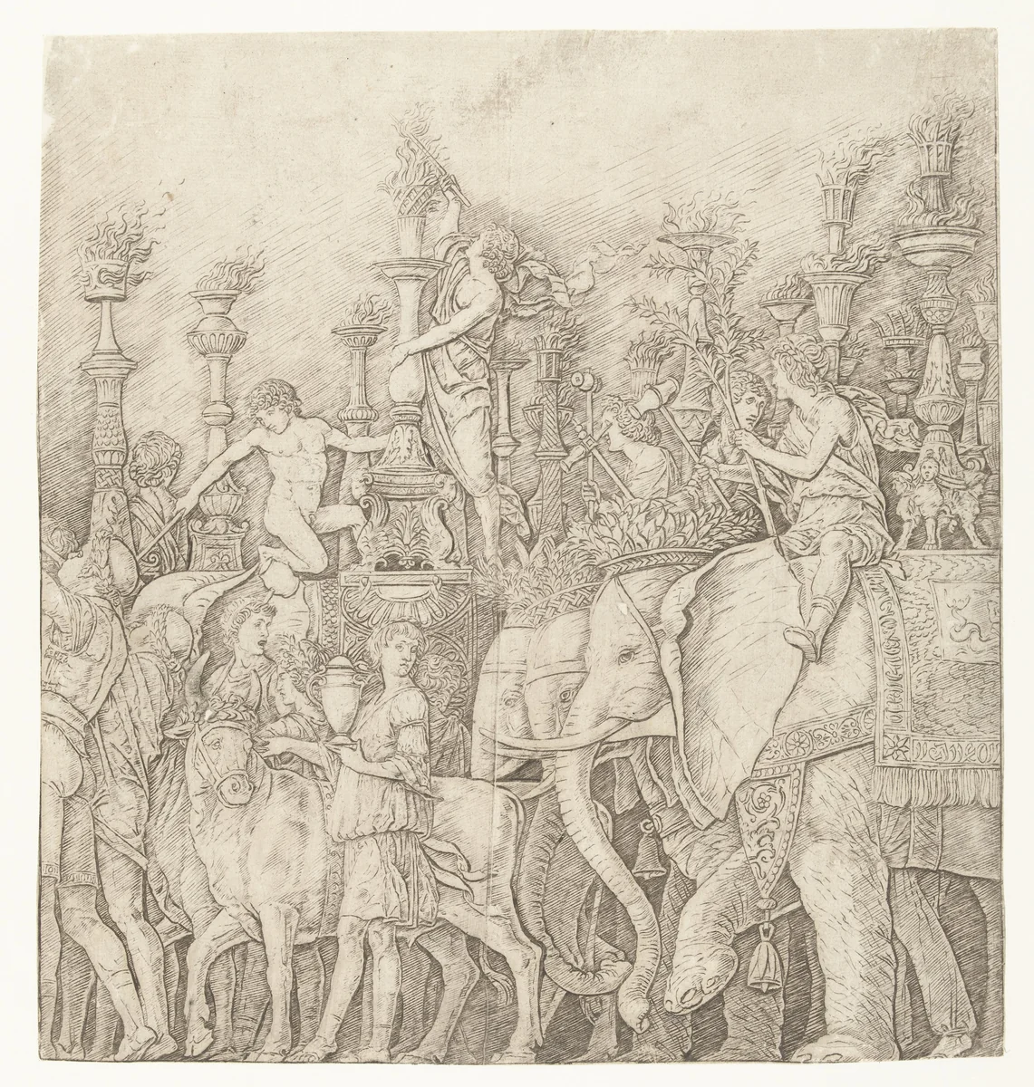 Olifanten in triomftocht van Caesar by Unknown, print, 1486-1492