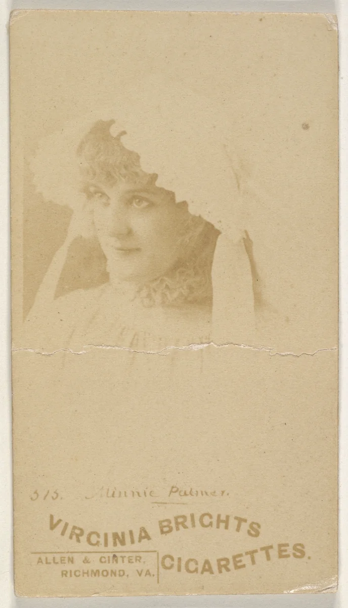 Card 515, Minnie Palmer, from the Actors and Actresses series (N45, Type 6) for Virginia Brights Cigarettes by Allen & Ginter, photograph, 1885-1891