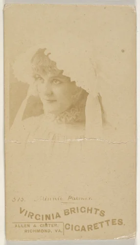 Card 515, Minnie Palmer, from the Actors and Actresses series (N45, Type 6) for Virginia Brights Cigarettes by Allen & Ginter, photograph, 1885-1891