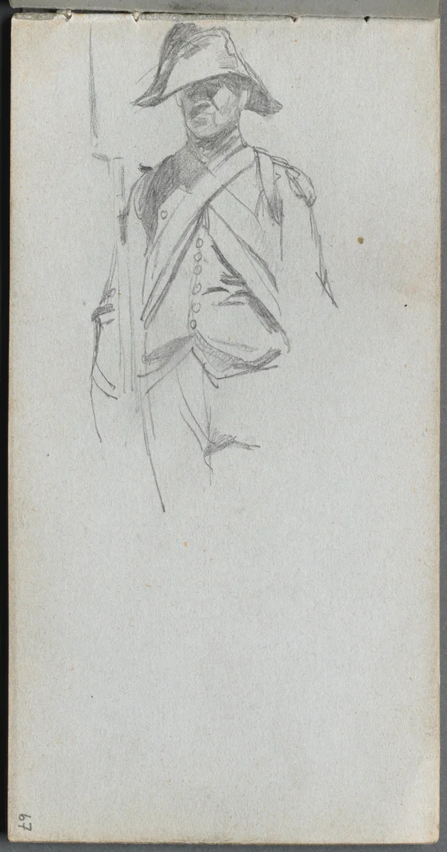 Sketchbook, page 67: Study of a Soldier by Ernest Meissonier, book, 1860-1869