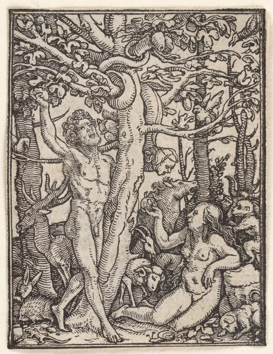 Fall (or Temptation of Adam), from "The Dance of Death" by Hans Holbein the Younger, print, 1521-1538
