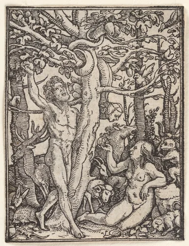 Fall (or Temptation of Adam), from "The Dance of Death" by Hans Holbein the Younger, print, 1521-1538