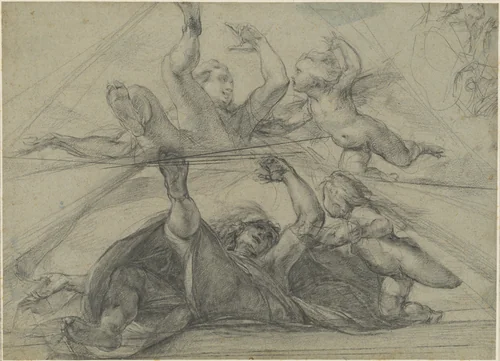 Ceiling Studies of a Prophet and a Putto Seen from Below by Giulio Cesare Procaccini, drawing, 1597-1607