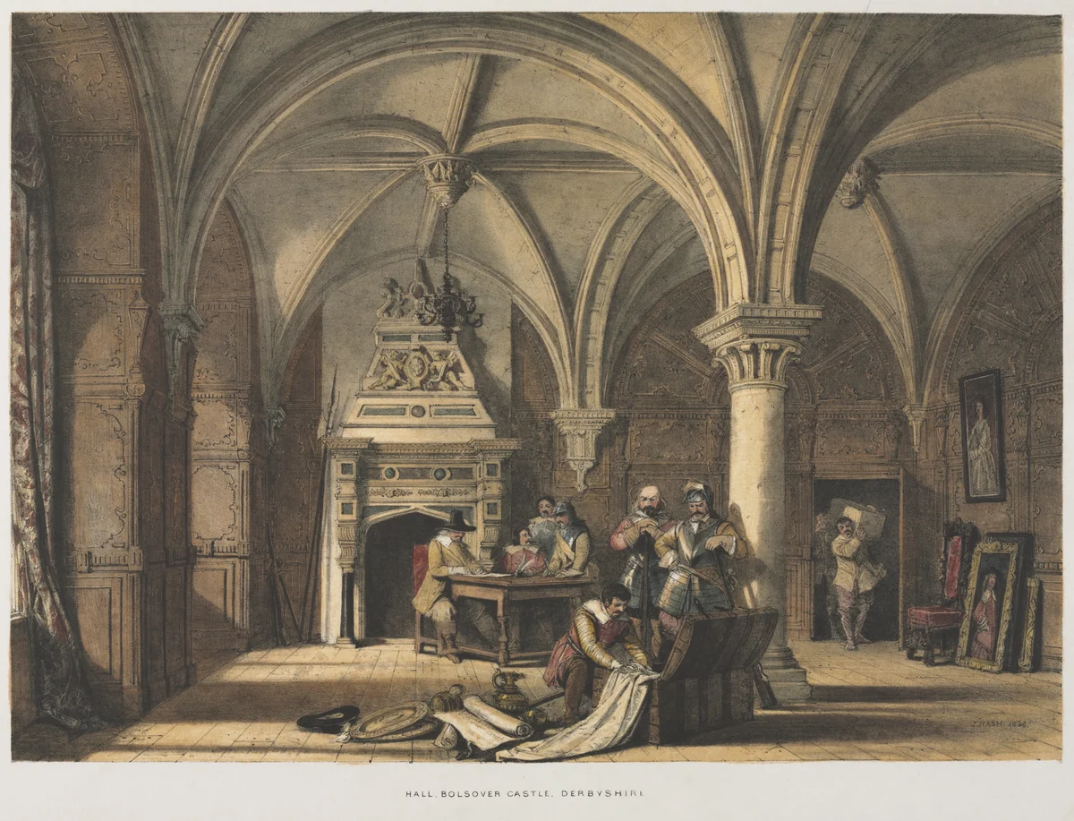 Hall, Bolsover Castle, Derbyshire by Joseph Nash, print, 1840