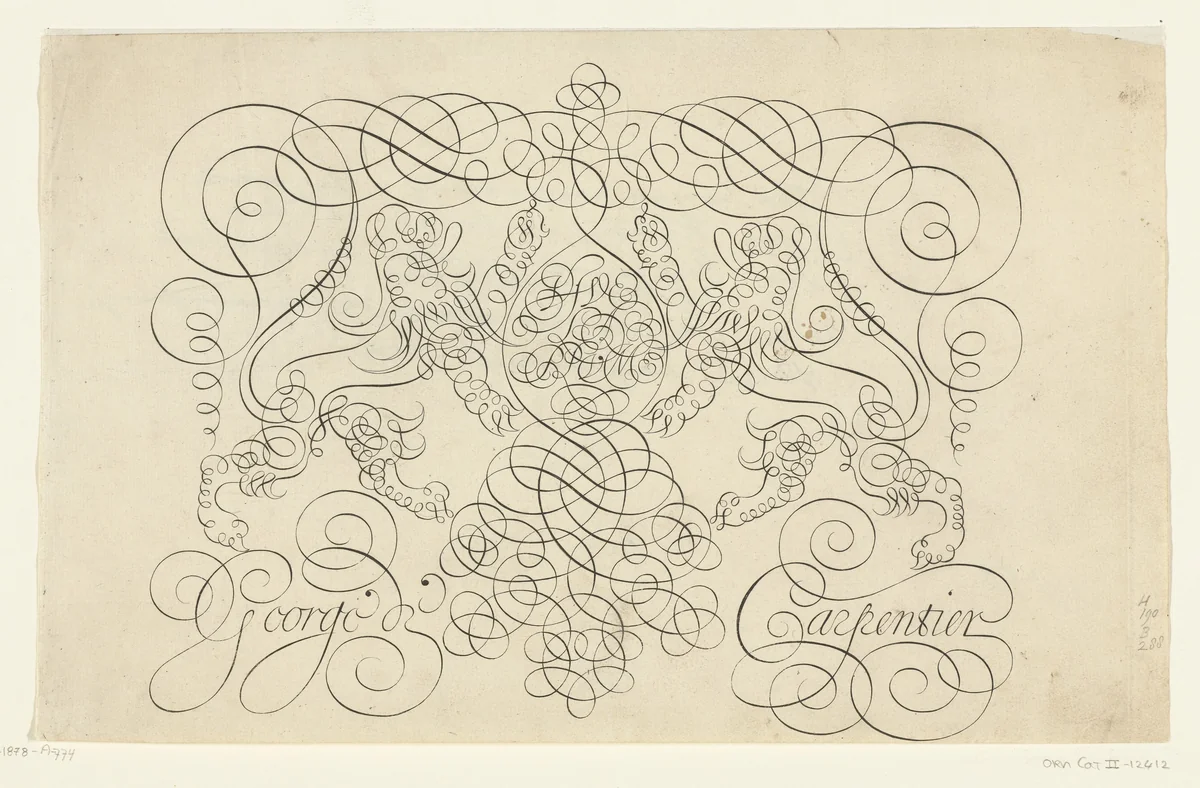 Schrijfvoorbeeld bestaande uit krullen by Lieven Willemsz. Coppenol, print, 1608-1618