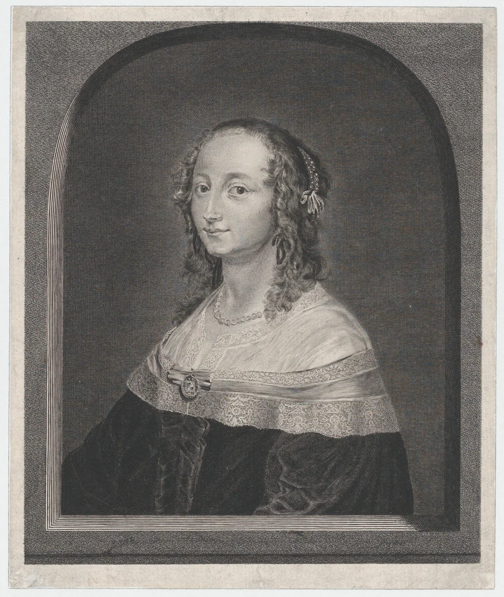 Portrait of a woman with a lace collar and a necklace, possibly Rubens' wife by Francesco Zucchi, print, 1707-1764