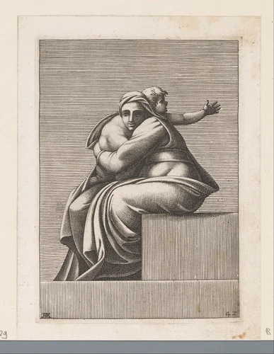 Zittende vrouw met kind by Unknown, print, 1585