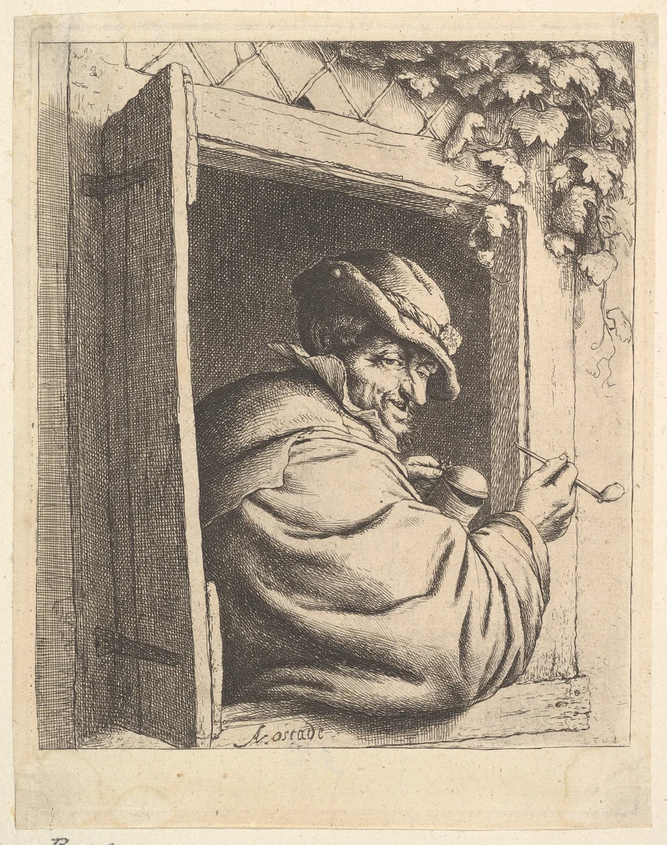 Smoker at the Window by Adriaen van Ostade, print, 1610-1685
