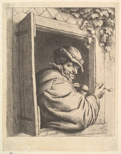Smoker at the Window by Adriaen van Ostade, print, 1610-1685