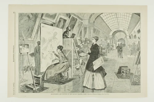 Art Students and Copyists in the Louvre Gallery, Paris by Winslow Homer, print, 1868