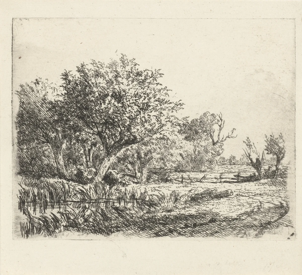 Wilgen bij een poel by Adrianus van Everdingen, print, 1842-1912