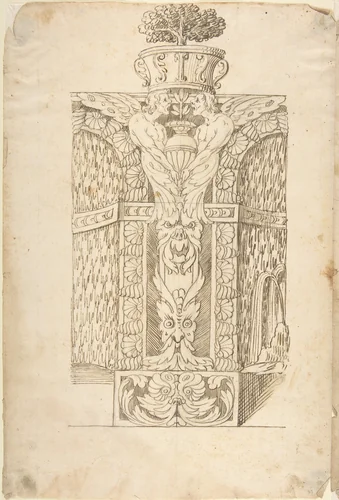Design for a Wall Fountain by anonymous, drawing, 1550-1620