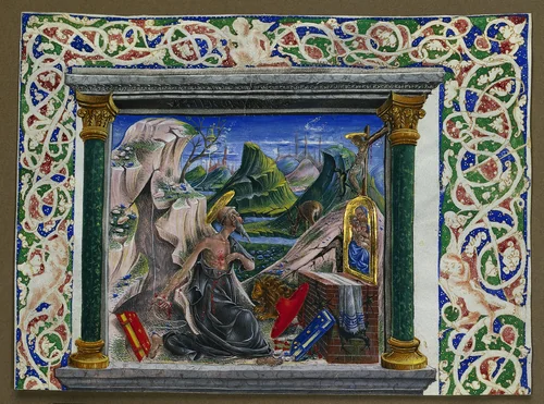 Miniature Excised from a Manuscript: St. Jerome in the Wilderness by Unknown, manuscript, 1495-1505