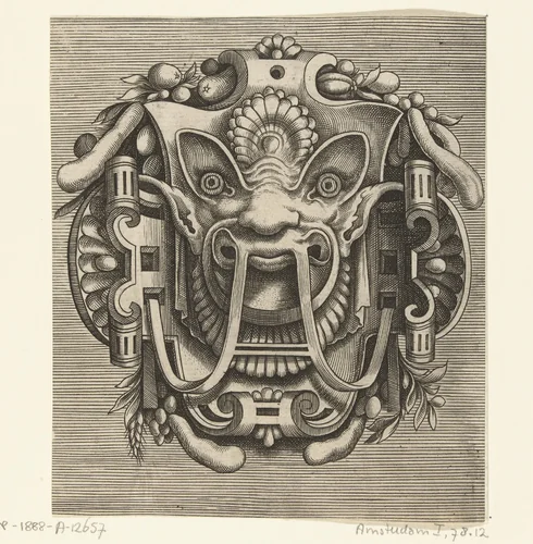 Masker van rolwerk by Frans Huys, print, 1555