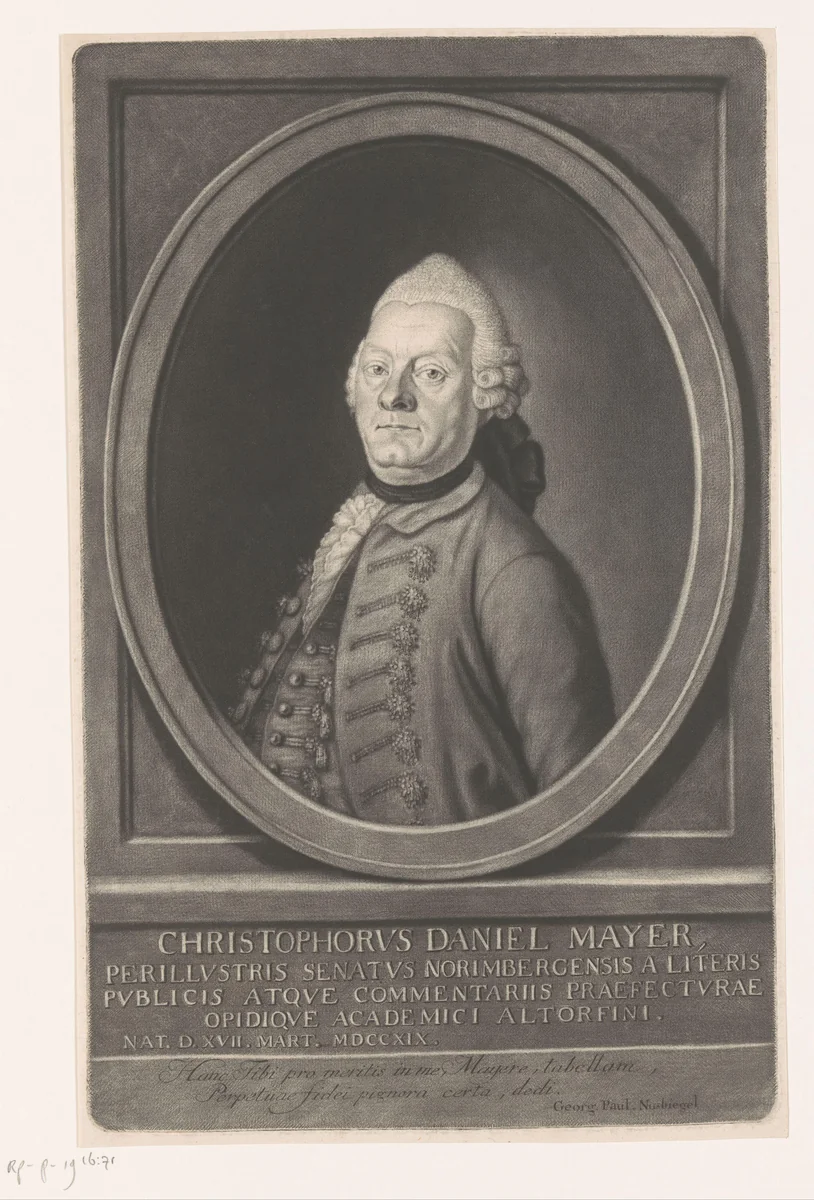 Portret van Christoph Daniel Mayer by Georg Paul Nusbiegel, print, 1723-1776