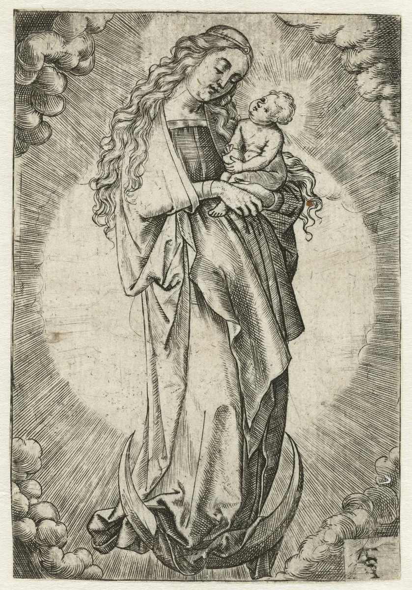 Maria met kind op een maansikkel by Unknown, print, 1500-1600