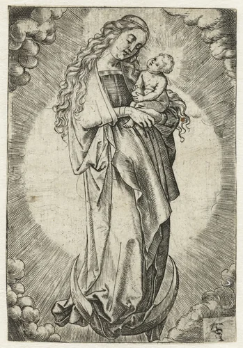 Maria met kind op een maansikkel by Unknown, print, 1500-1600