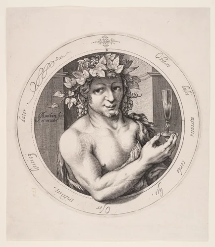 Bacchus, plate 2 from Series of Three Gods by Jacob Matham, print, 1600