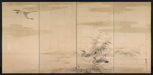 Geese, Reeds, and Water by Yamamoto Baiitsu (山本梅逸), painting, 1800-1856