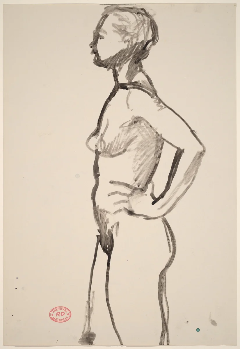 Untitled [standing female nude: side view] by Richard Diebenkorn, drawing, 1955-1967