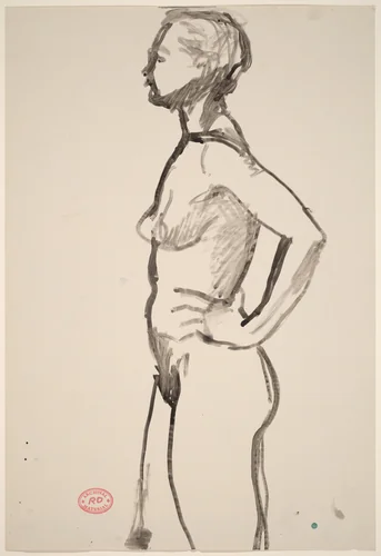 Untitled [standing female nude: side view] by Richard Diebenkorn, drawing, 1955-1967