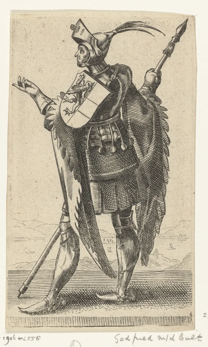 Portret van Godfried III met de Bult, hertog van Neder-Lotharingen by Adriaen Matham, print, 1620