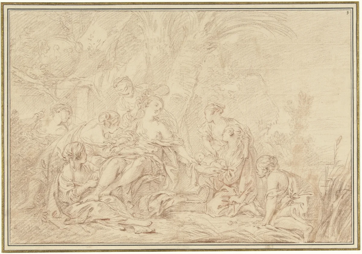 Het vinden van Mozes by François Boucher, drawing, 1713-1770